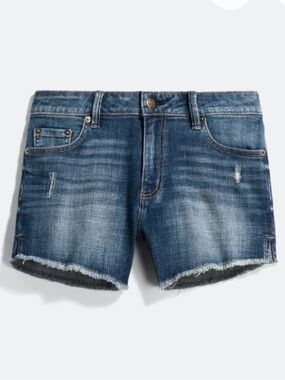 Cosmic Blue Love Frayed Hem Mid-Rise Denim Shorts - Blue